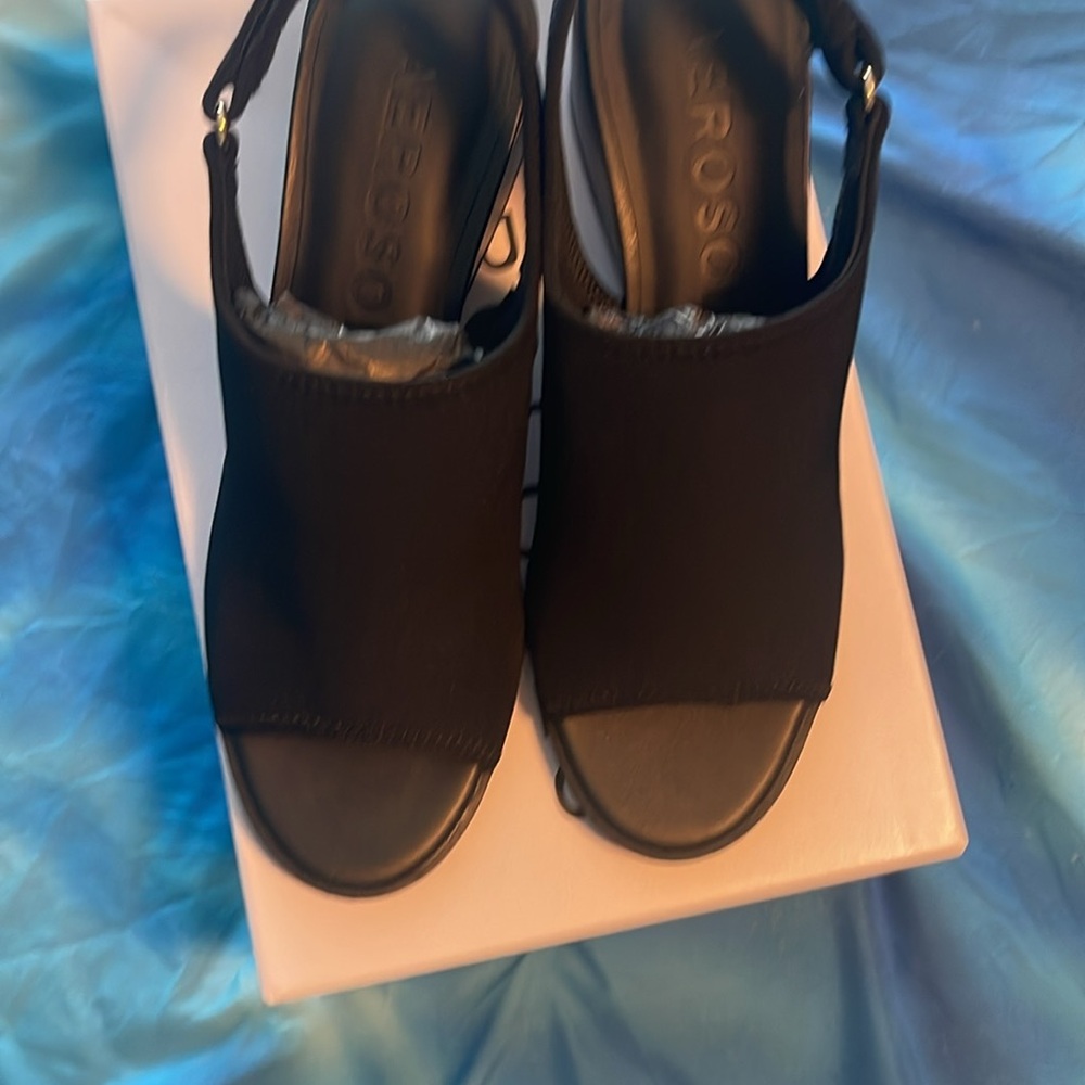 AEROSOLES Black Slingback Wedge Heel Sandals with Cushioned Footbed - Picture 7 of 8